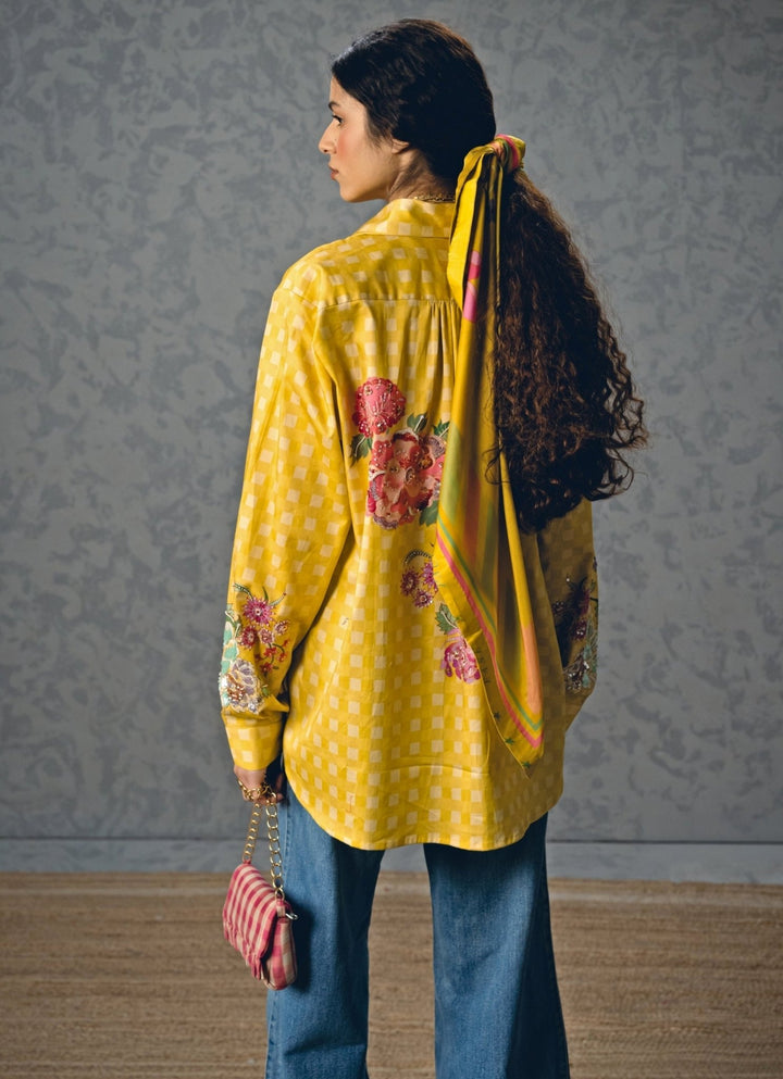 Paulmi and Harsh X Ease Yellow Satin Checked ShirtFabilicious Fashion