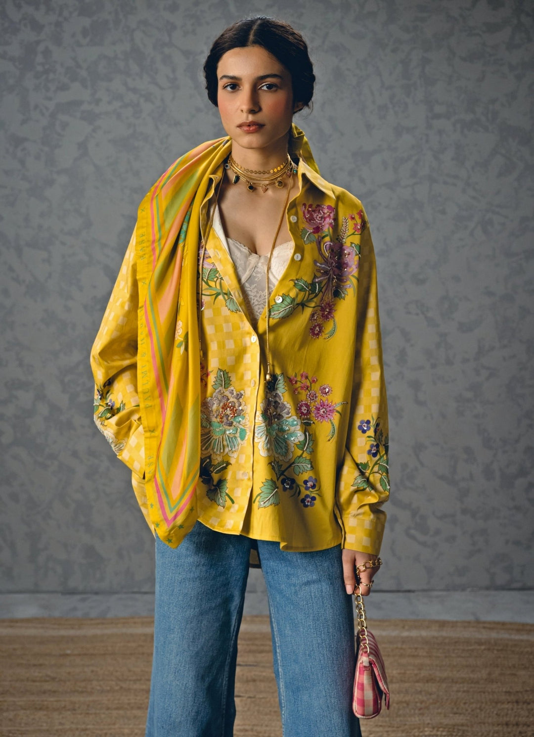 Paulmi and Harsh X Ease Yellow Satin Checked ShirtFabilicious Fashion