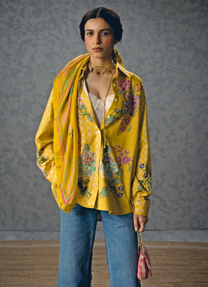 Paulmi and Harsh X Ease Yellow Satin Checked ShirtFabilicious Fashion