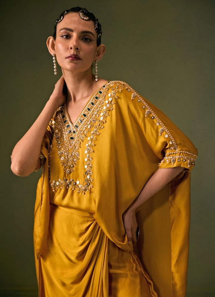 Prahnaaya Yellow Satin Drape Skirt SetFabilicious Fashion