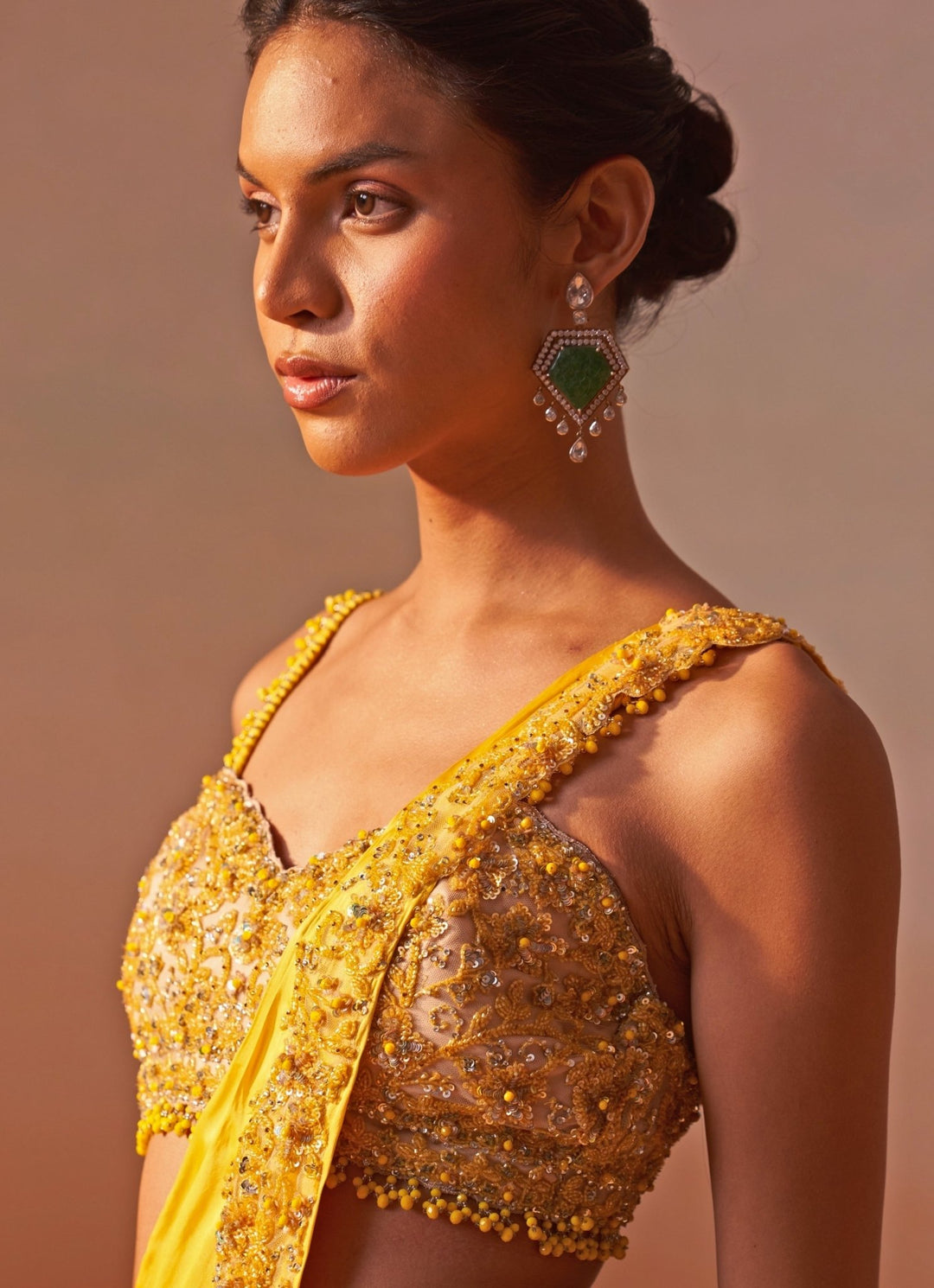 Nitika Gujral Yellow Satin Pre Draped SareeFabilicious Fashion