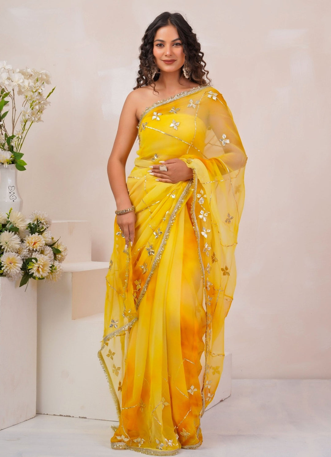 Geroo Jaipur Yellow Shaded Georgette SareeFabilicious Fashion