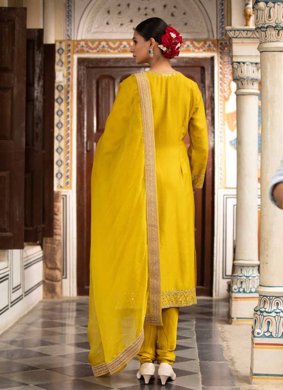 Yellow Silk Chanderi Kurta Churidar Set Neha Khullar - Fabilicious Fashion