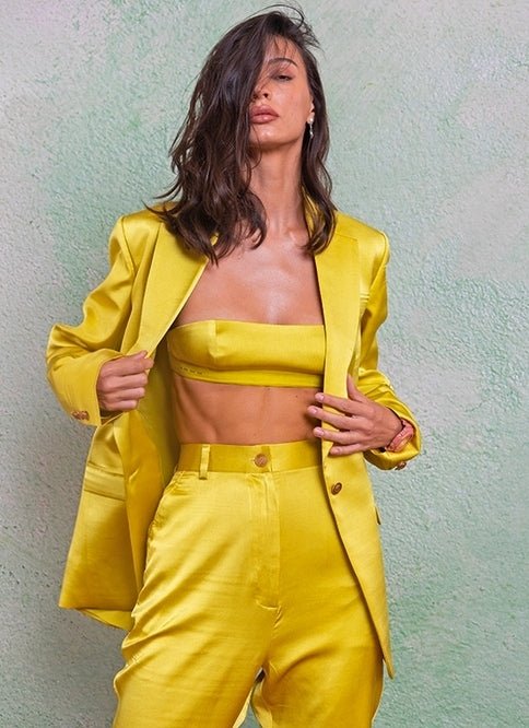 The Little Black Bow Yellow Silk Jacket Pants SetFabilicious Fashion