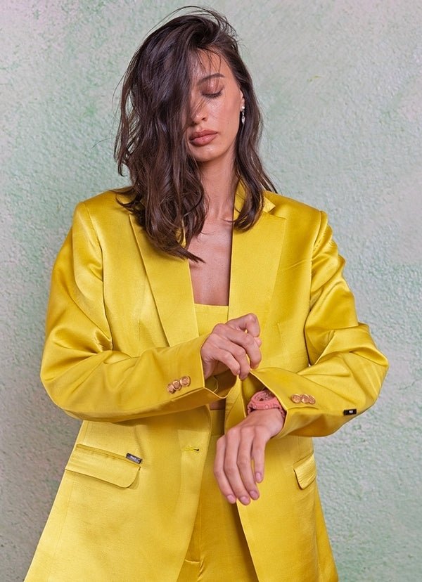 The Little Black Bow Yellow Silk Jacket Pants SetFabilicious Fashion