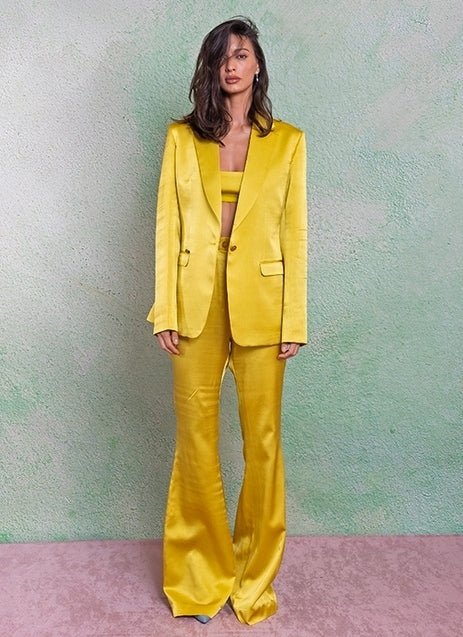 The Little Black Bow Yellow Silk Jacket Pants SetFabilicious Fashion