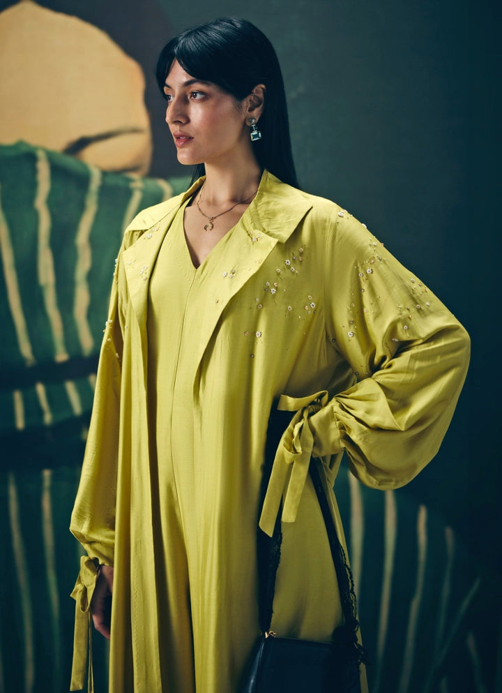 Paulmi and Harsh X Ease Yellow Silk Jumpsuit With JacketFabilicious Fashion