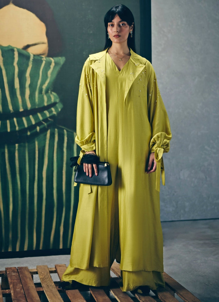 Paulmi and Harsh X Ease Yellow Silk Jumpsuit With JacketFabilicious Fashion