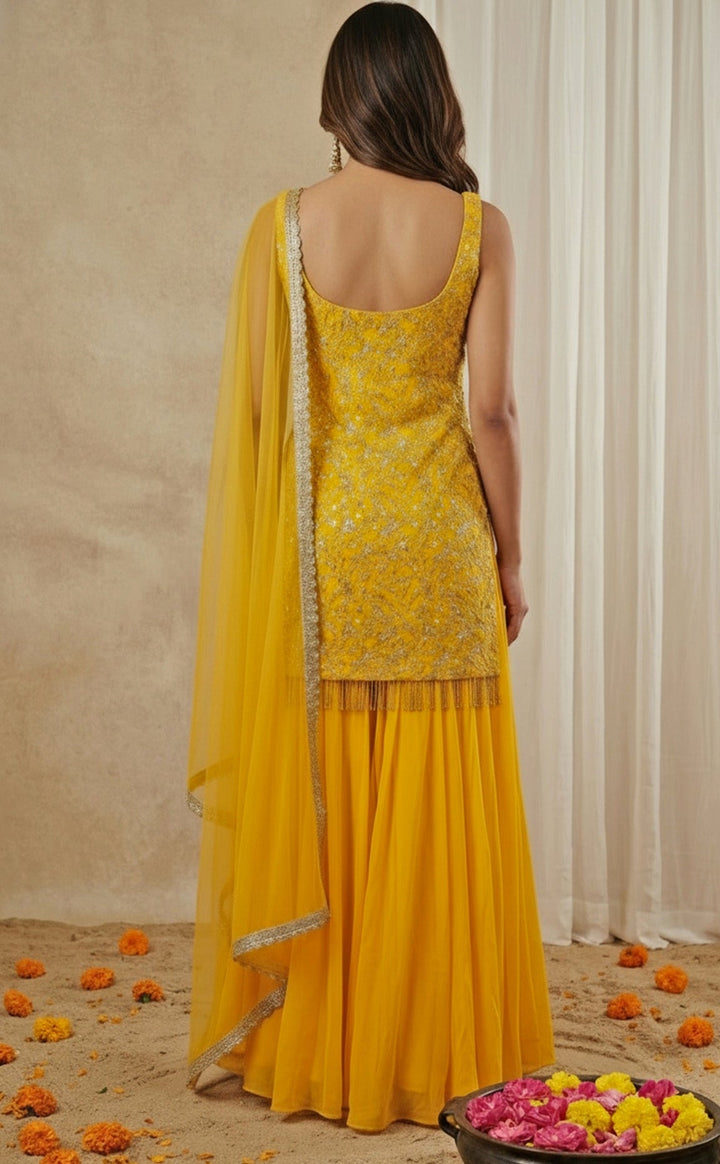 Yellow Silk Kurta Sharara Set Anisha Shetty - Fabilicious Fashion