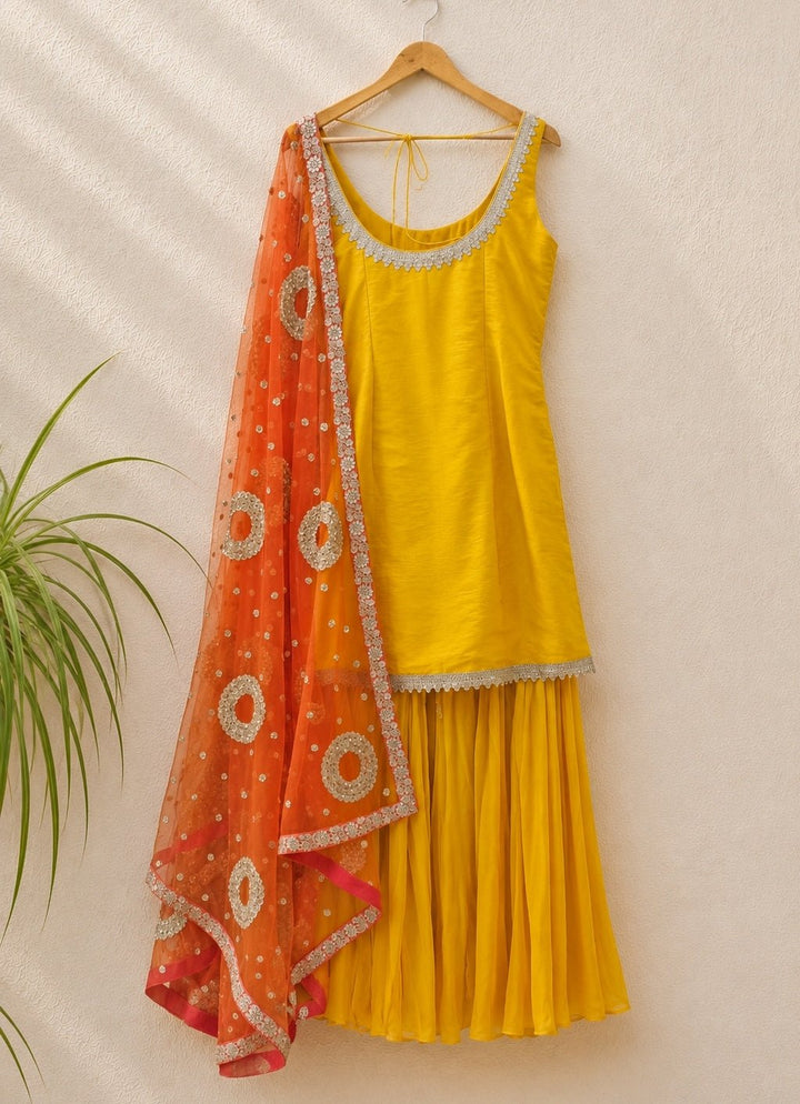 Anisha Shetty Yellow Silk Kurta Sharara With Ombre DupattaFabilicious Fashion