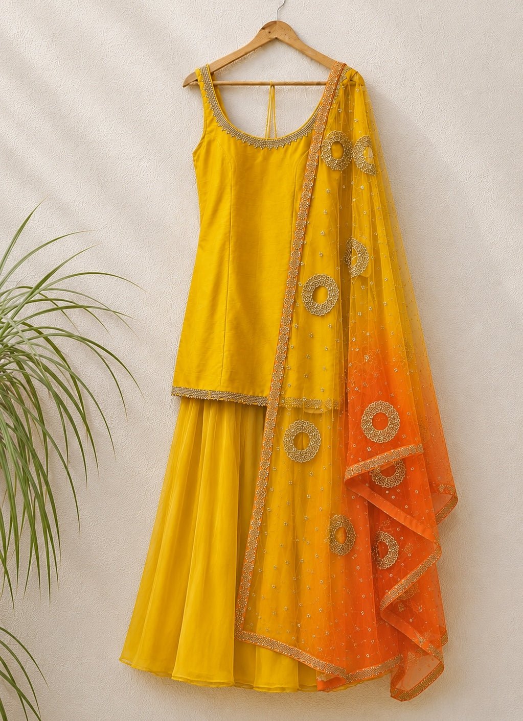 Anisha Shetty Yellow Silk Kurta Sharara With Ombre DupattaFabilicious Fashion
