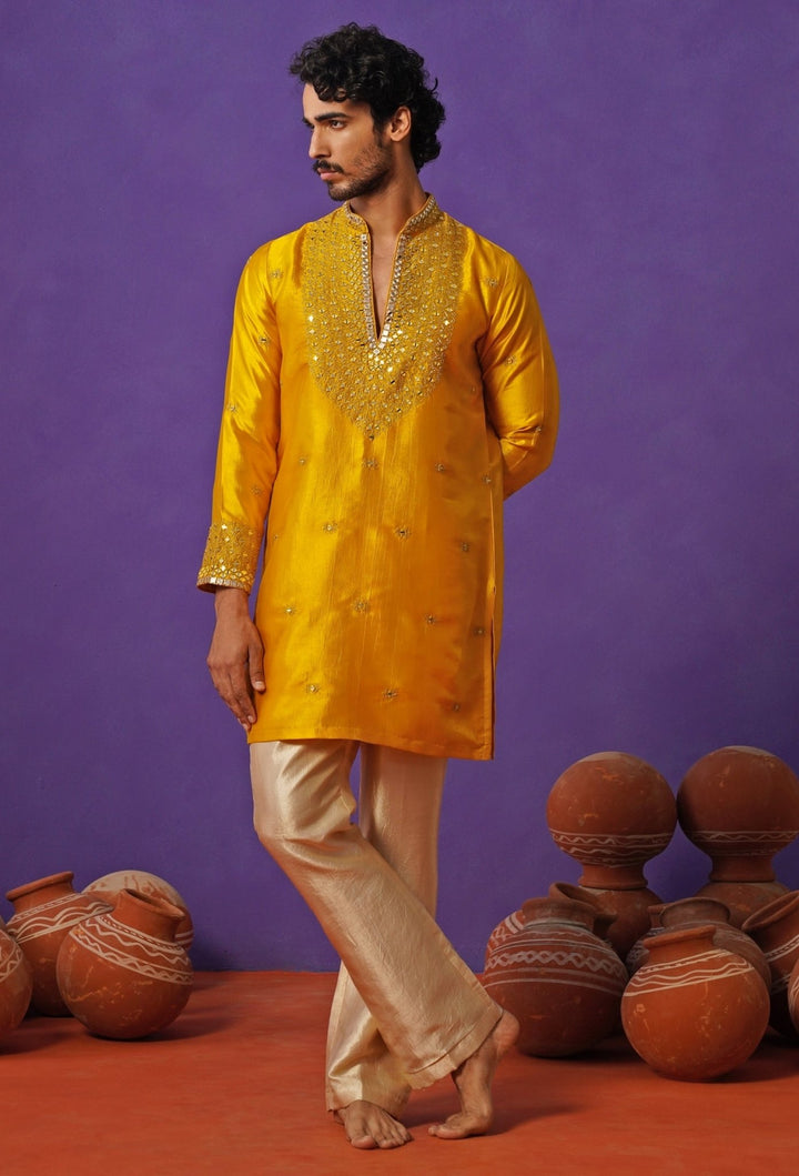 Kalpraag Yellow Silk Mirror Kurta Set with DupattaFabilicious Fashion