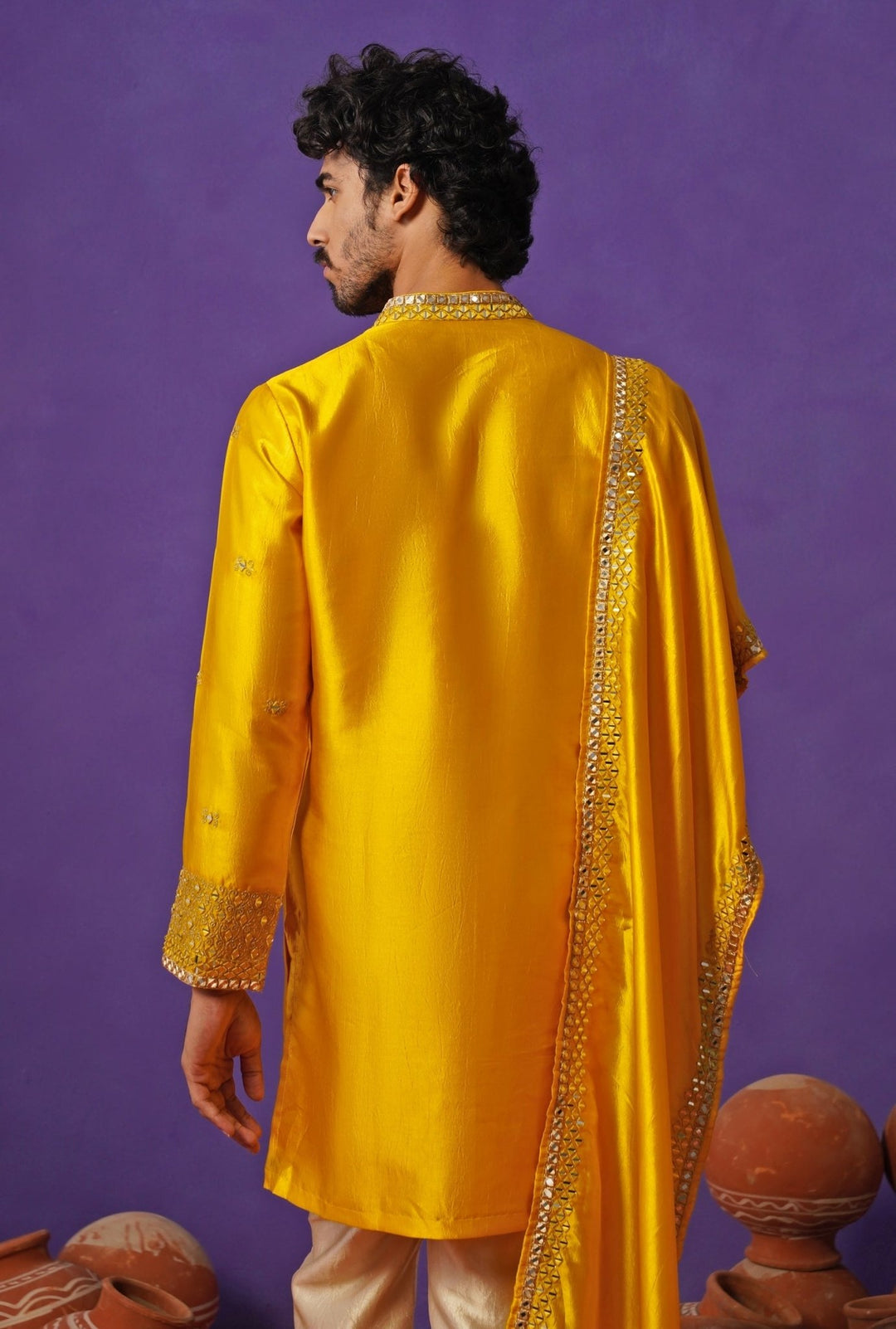 Kalpraag Yellow Silk Mirror Kurta Set with DupattaFabilicious Fashion