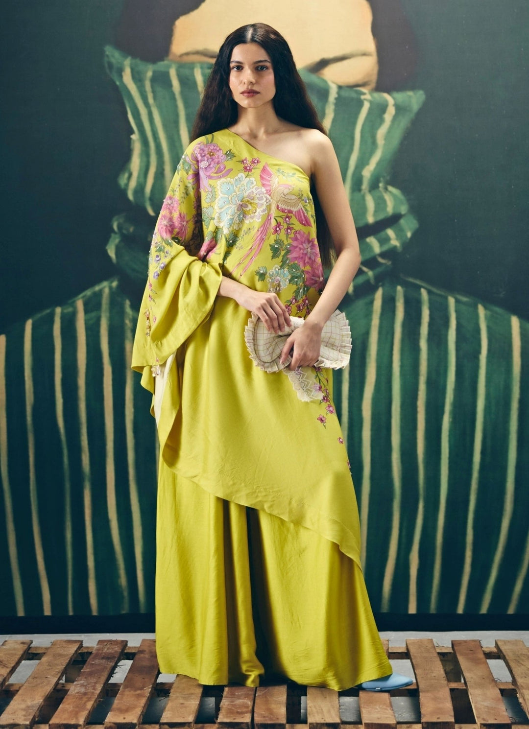 Yellow Silk One Shoulder Top And Pants Set Paulmi and Harsh X Ease - Fabilicious Fashion