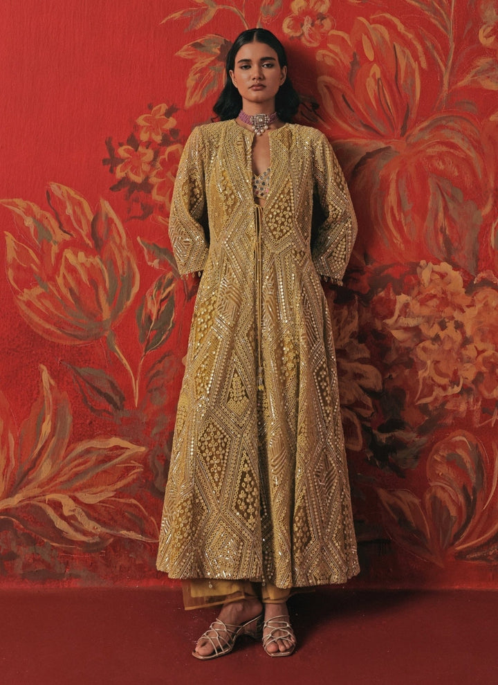 Twenty Nine Yellow Soft Net Mirrorwork Anarkali Jacket SetFabilicious Fashion