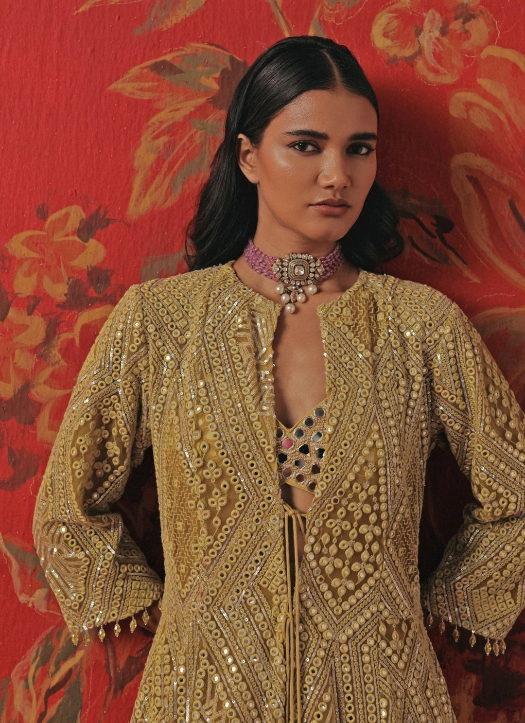 Twenty Nine Yellow Soft Net Mirrorwork Anarkali Jacket SetFabilicious Fashion