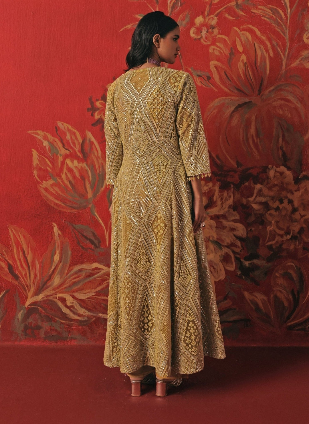 Twenty Nine Yellow Soft Net Mirrorwork Anarkali Jacket SetFabilicious Fashion