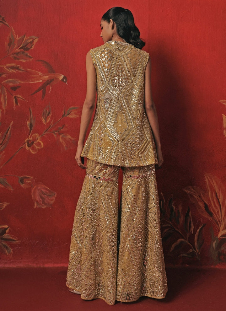 Twenty Nine Yellow Soft Net Mirrorwork Peplum Kurta Sharara SetFabilicious Fashion
