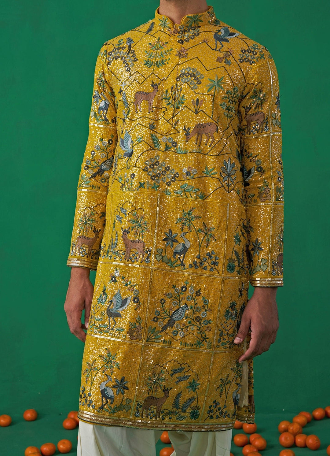 Yellow Swan Embroidered Georgette Kurta Set Kalpraag - Fabilicious Fashion