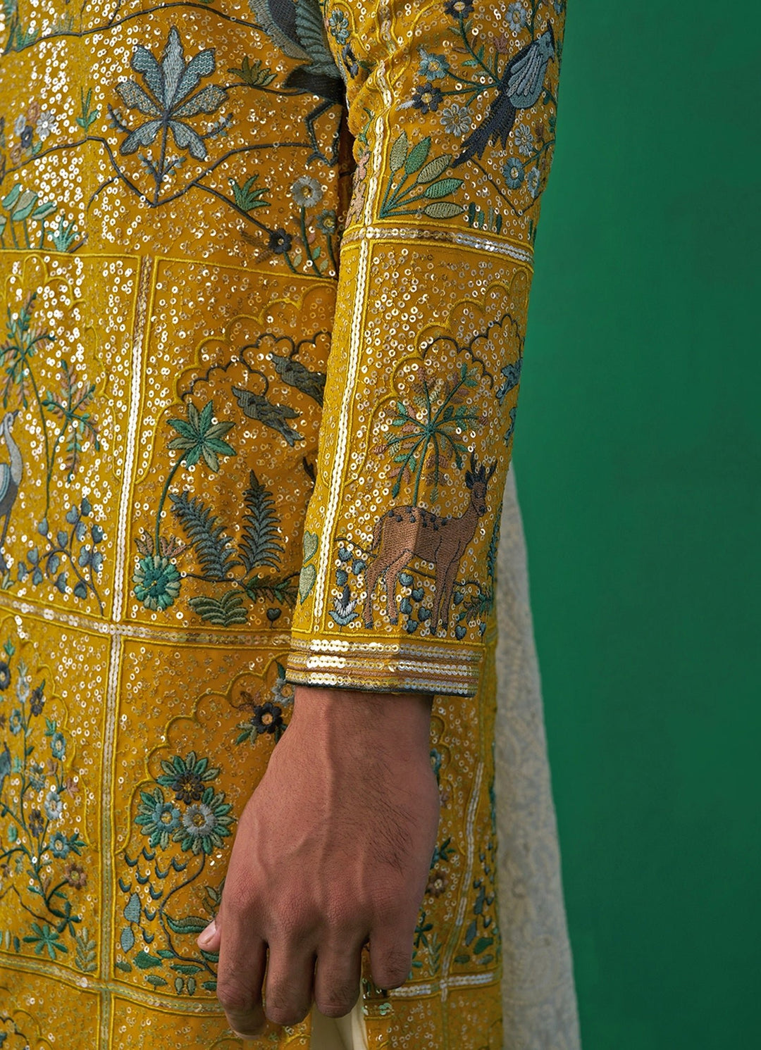 Yellow Swan Embroidered Georgette Kurta Set Kalpraag - Fabilicious Fashion