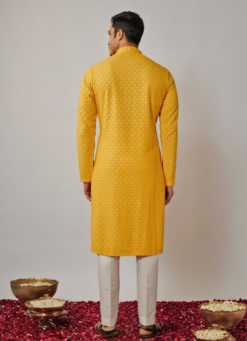 Yellow Thread Embroidered Kurta Pant Set Renee Label - Men - Fabilicious Fashion