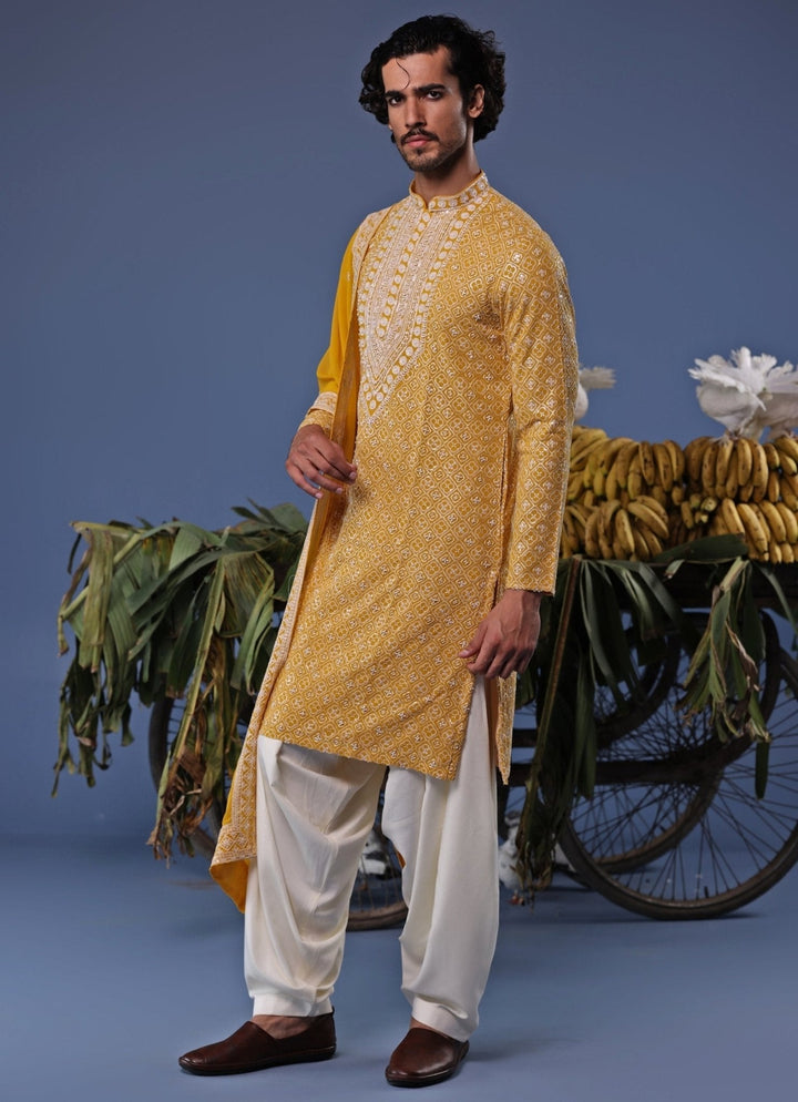 Yellow Thread Embroidered Kurta Patiala Set Kalpraag - Fabilicious Fashion