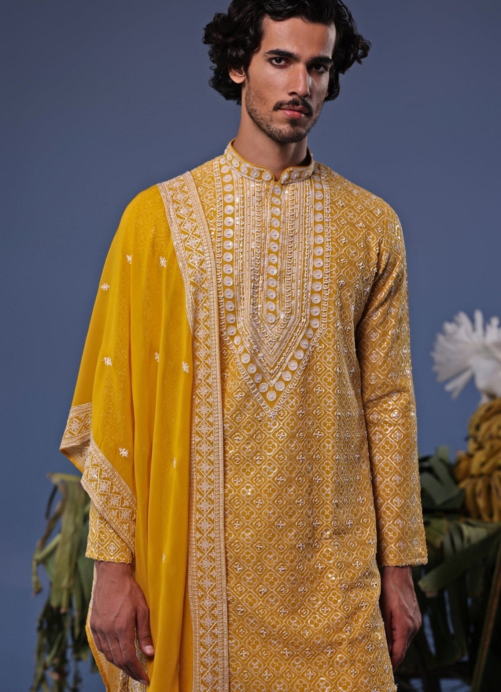 Yellow Thread Embroidered Kurta Patiala Set Kalpraag - Fabilicious Fashion