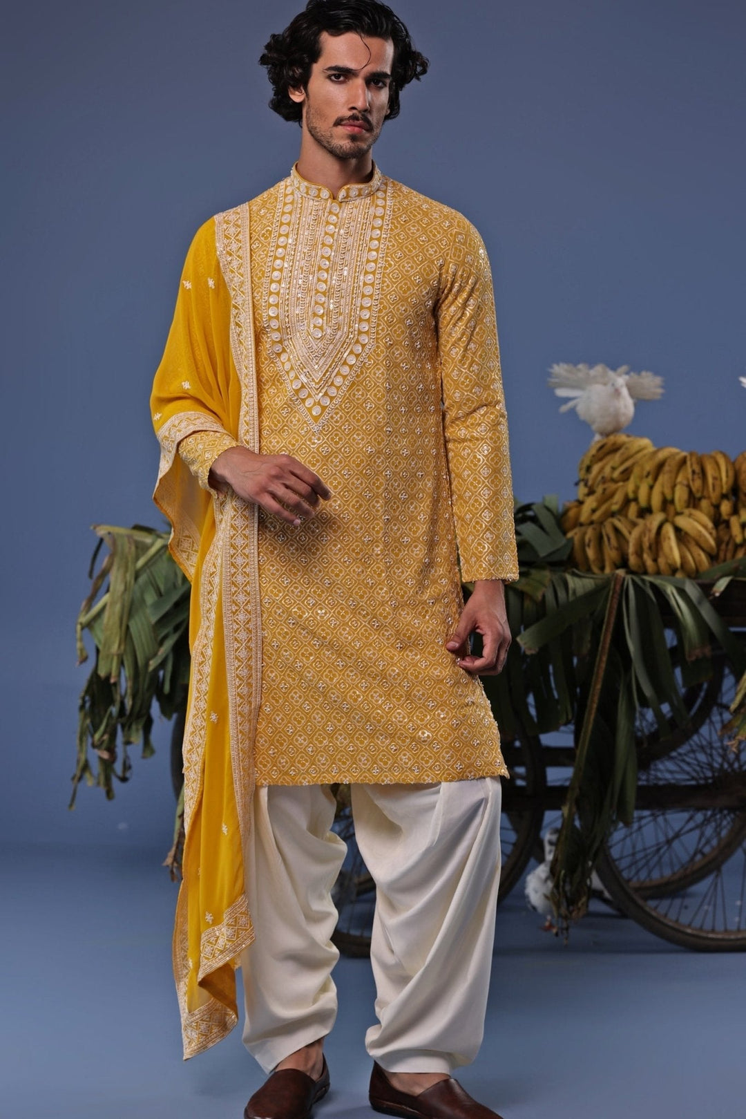 Yellow Thread Embroidered Kurta Patiala Set Kalpraag - Fabilicious Fashion
