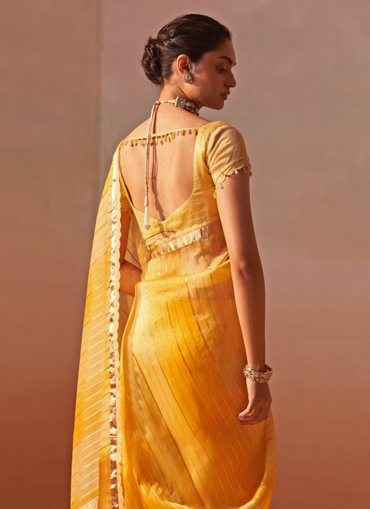 Nitika Gujral Yellow Tissue Organza Ombre SareeFabilicious Fashion