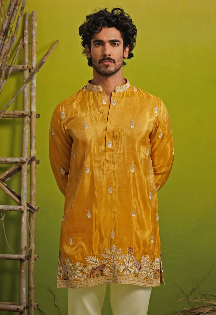 Yellow Tissue Silk Short Kurta Set Kalpraag - Fabilicious Fashion