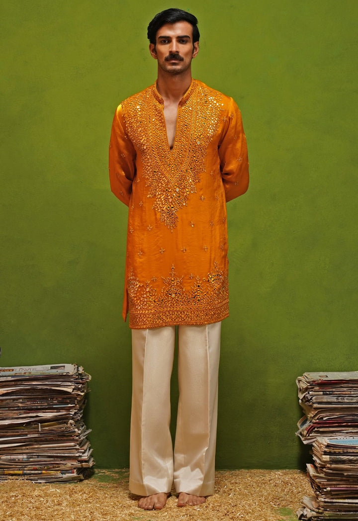 Kalpraag Yellow Tissue Silk Short Kurta SetFabilicious Fashion
