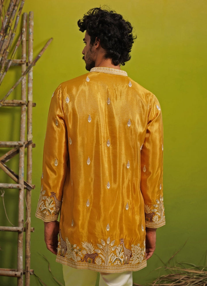 Yellow Tissue Silk Short Kurta Set Kalpraag - Fabilicious Fashion