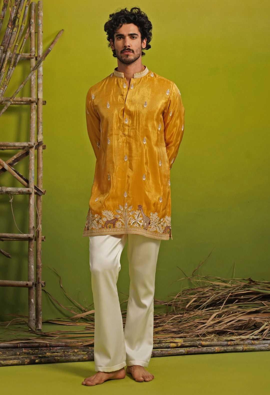 Yellow Tissue Silk Short Kurta Set Kalpraag - Fabilicious Fashion