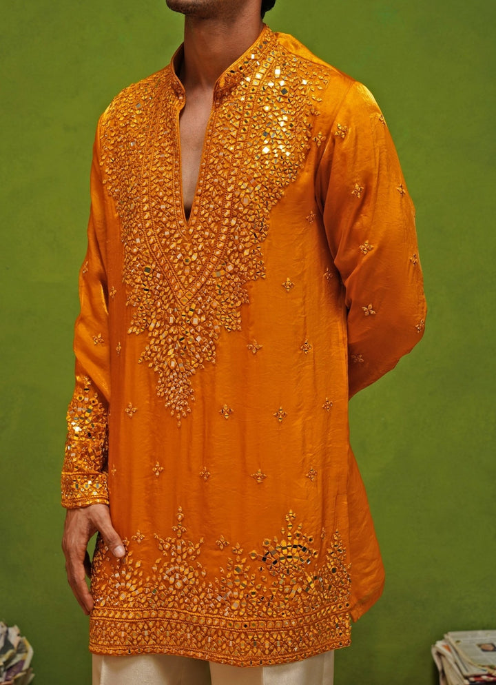 Kalpraag Yellow Tissue Silk Short Kurta SetFabilicious Fashion