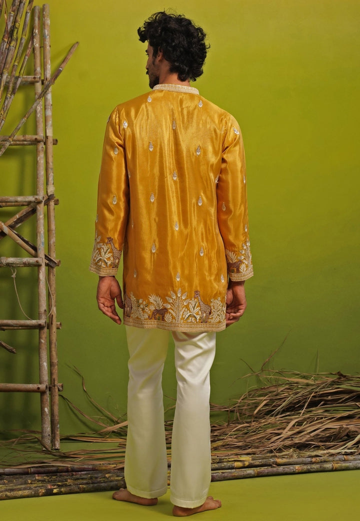 Yellow Tissue Silk Short Kurta Set Kalpraag - Fabilicious Fashion