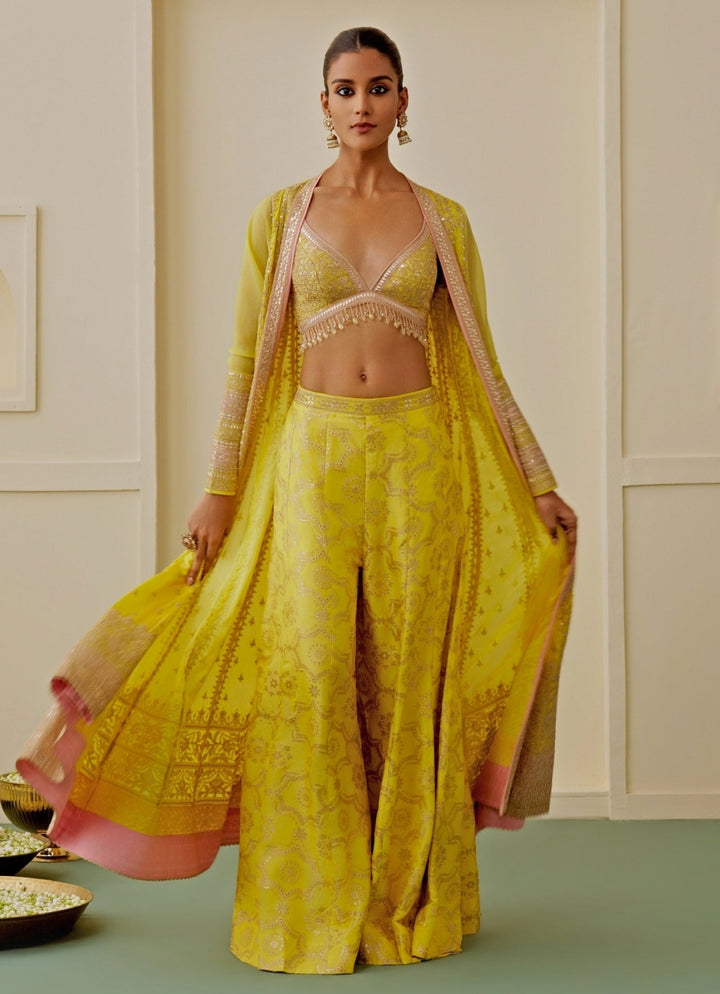 Gopi Vaid Yellow Tussar Anarkali Jacket SetFabilicious Fashion