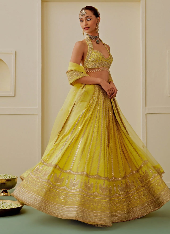 Gopi Vaid Yellow Tussar Bridal Lehenga SetFabilicious Fashion