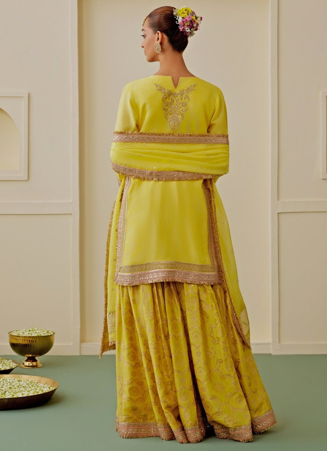 Gopi Vaid Yellow Tussar Kurta Sharara SetFabilicious Fashion