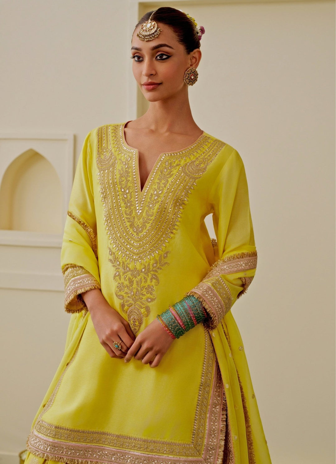 Gopi Vaid Yellow Tussar Kurta Sharara SetFabilicious Fashion