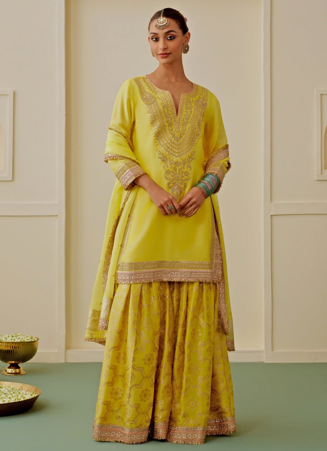 Gopi Vaid Yellow Tussar Kurta Sharara SetFabilicious Fashion