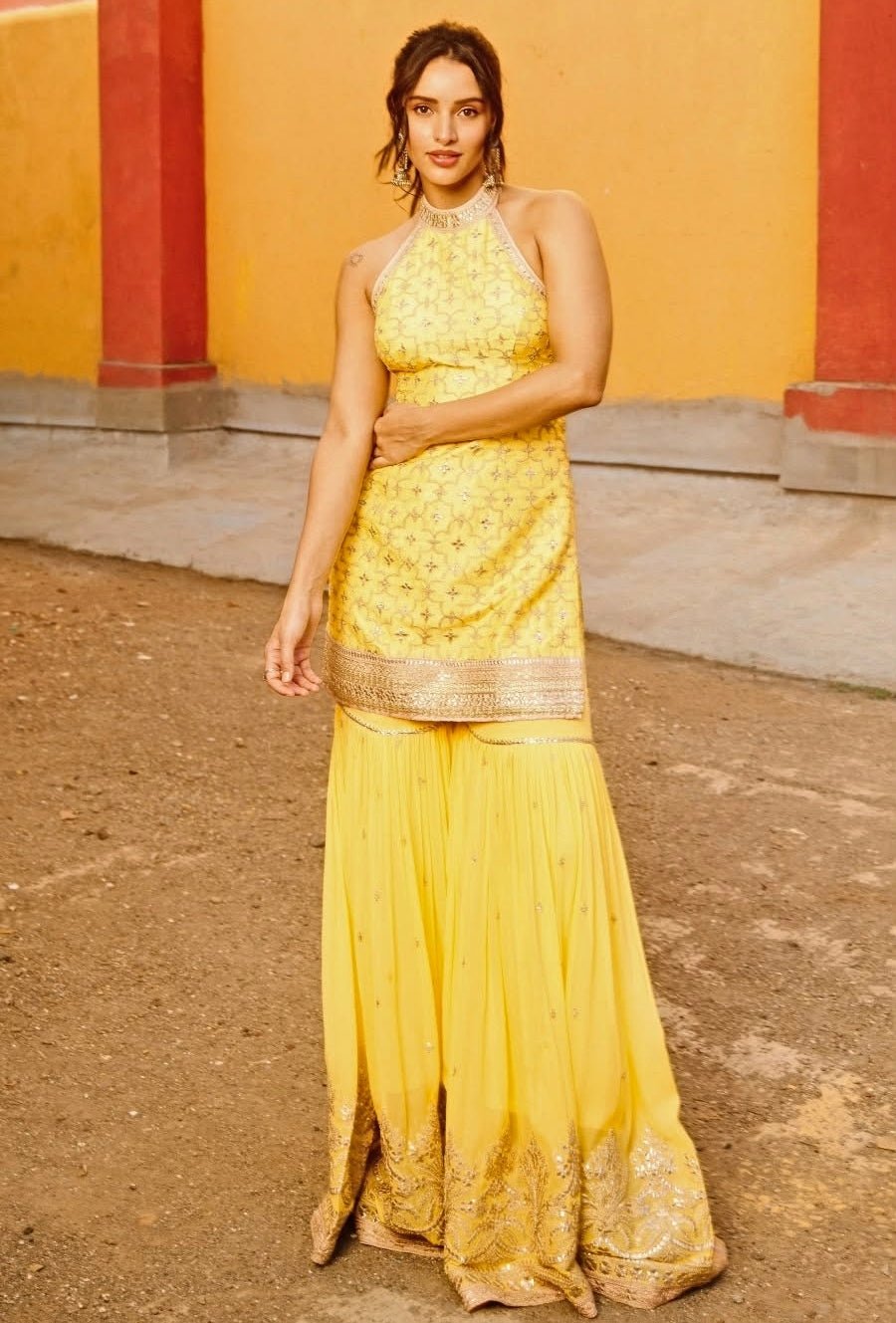 Gopi Vaid Yellow Tussar Kurta Sharara SetFabilicious Fashion