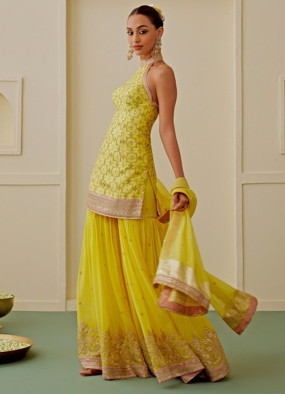 Gopi Vaid Yellow Tussar Kurta Sharara SetFabilicious Fashion