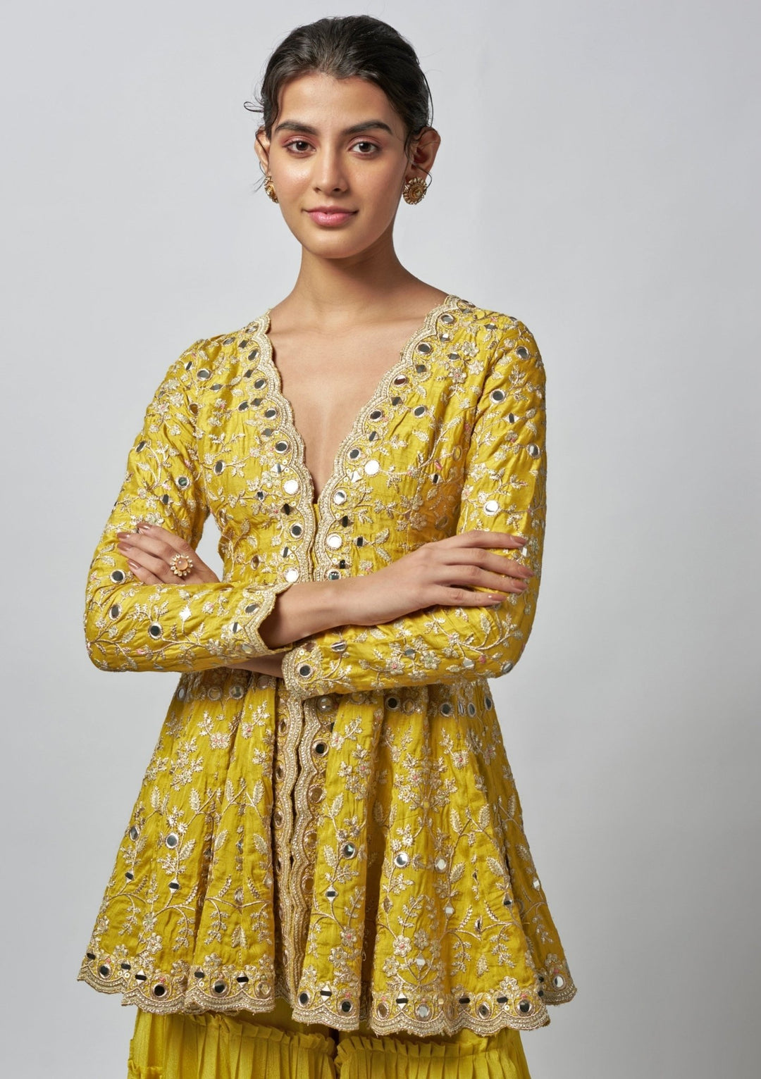 Gopi Vaid Yellow Tussar Peplum Kurta Sharara SetFabilicious Fashion