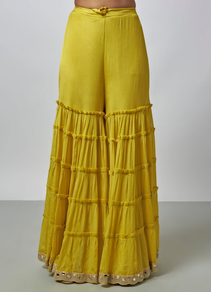 Gopi Vaid Yellow Tussar Peplum Kurta Sharara SetFabilicious Fashion