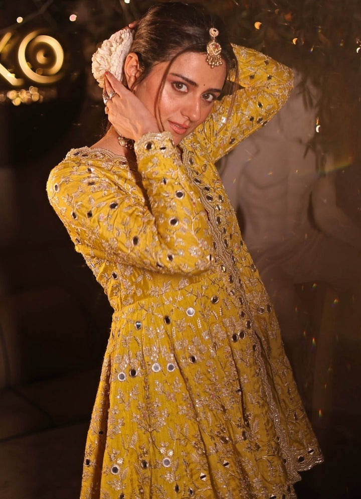 Gopi Vaid Yellow Tussar Peplum Kurta Sharara SetFabilicious Fashion