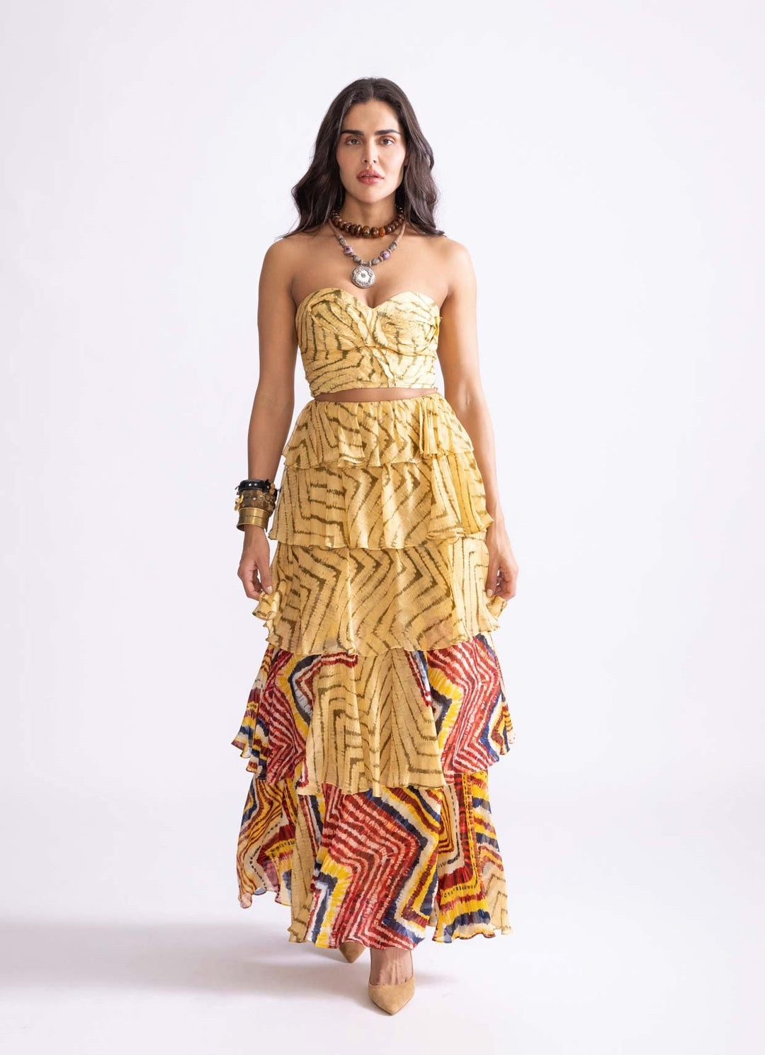 Yellow Zigzag Print Skirt Set Saaksha & Kinni - Fabilicious Fashion