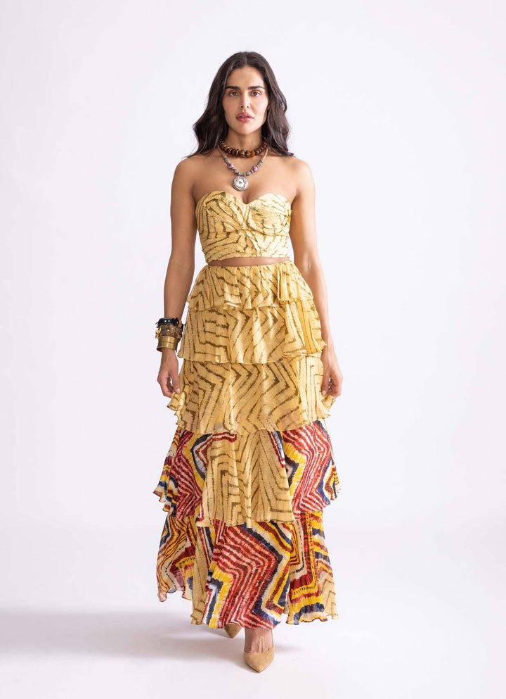 Yellow Zigzag Print Skirt Set Saaksha & Kinni - Fabilicious Fashion