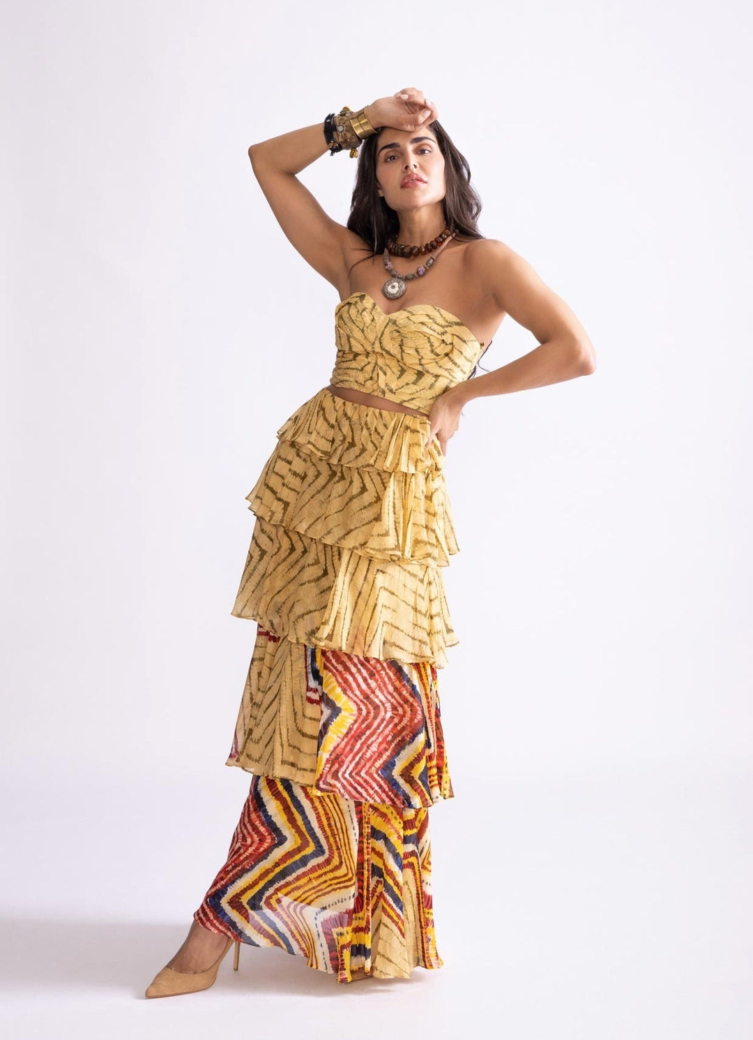 Yellow Zigzag Print Skirt Set Saaksha & Kinni - Fabilicious Fashion