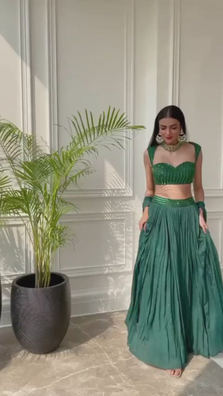 Emerald Green Georgette Lehenga Set