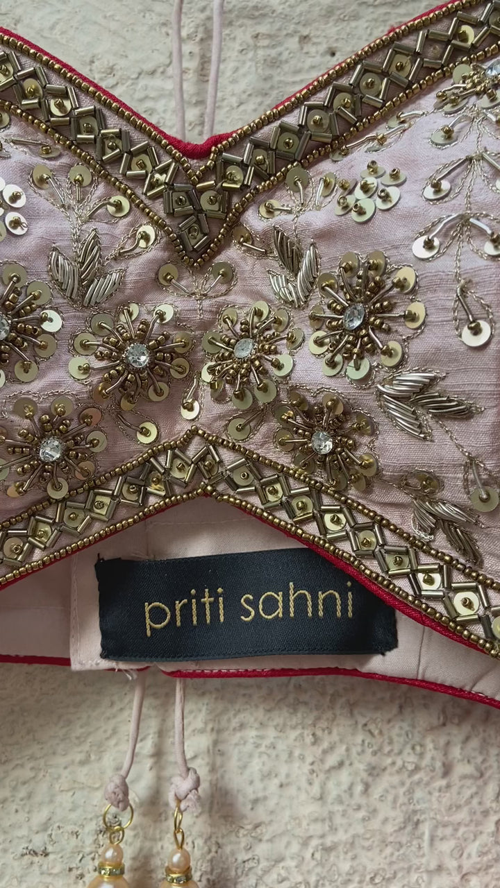 Blush Pink And Red Lehenga Set